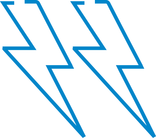 Blue illustration outline of two lightning bolts